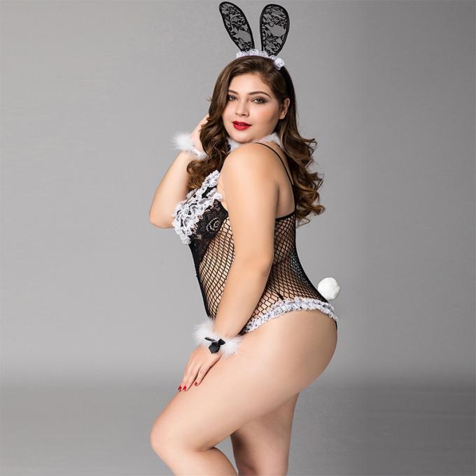 Grandes pijamas Mesh Black Lace Sex Lingerie de Bunny Girl Cute One Piece dos pijamas dos pijamas