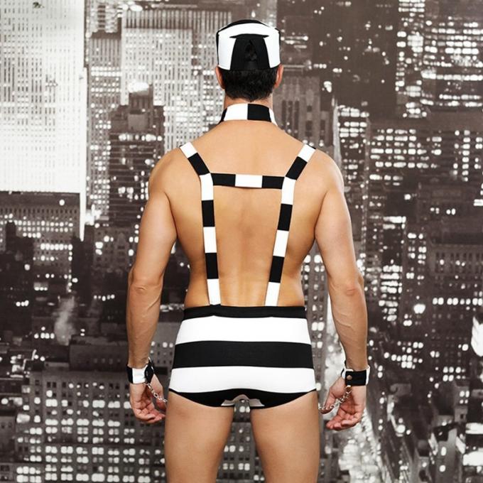 Os trajes do jogo do papel dos homens equipam o prisioneiro 
