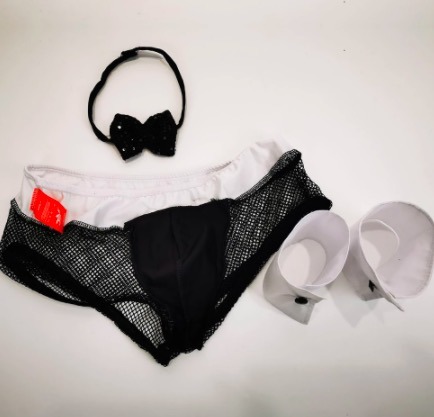 Roupa interior da tanga da corda de Lingerie Suit Tuxedo G- do garçom do ′ s Butler dos homens com colar e braceletes do laço