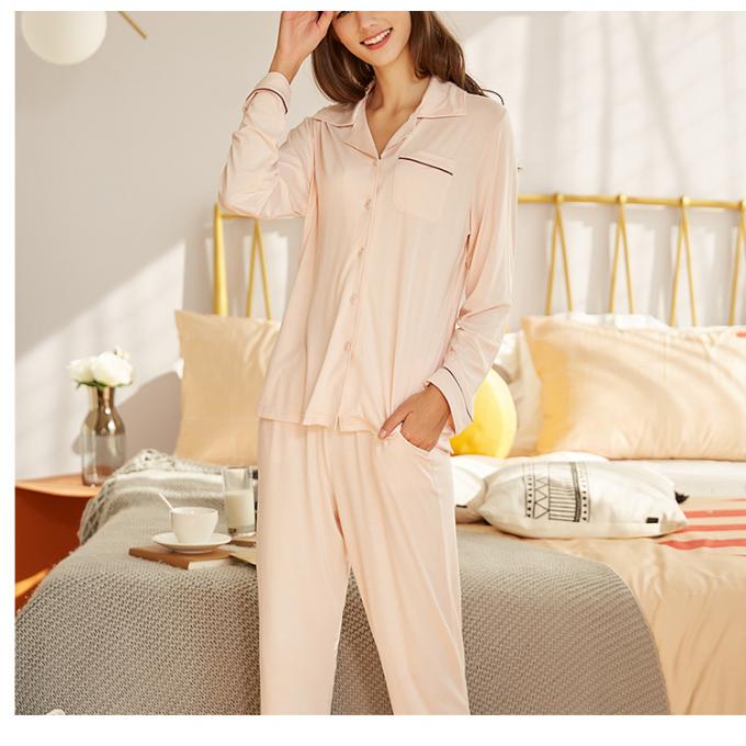 Roupa de noite longa do algodão das mulheres da luva dos pijamas de duas partes modais da tela