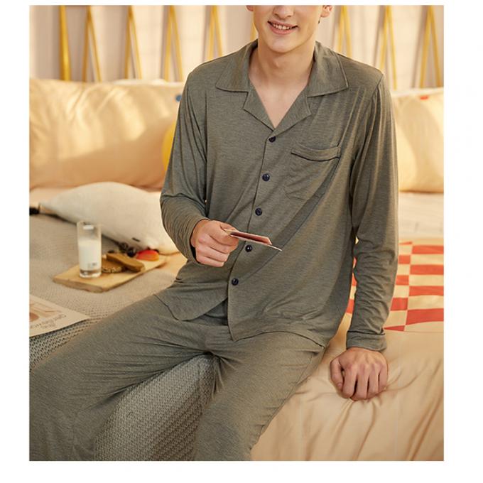 Roupa de noite longa do algodão das mulheres da luva dos pijamas de duas partes modais da tela