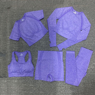 O Spandex de nylon do poliéster colheu Sportswear com nervuras do desgaste superior longo do Gym do exercício da luva