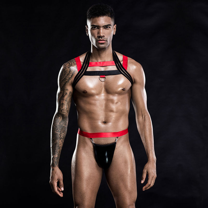 Jogo &quot;sexy&quot; do papel da correia da cintura 76cm do busto 105cm da veste do preto do Bodysuit dos homens da roupa de noite