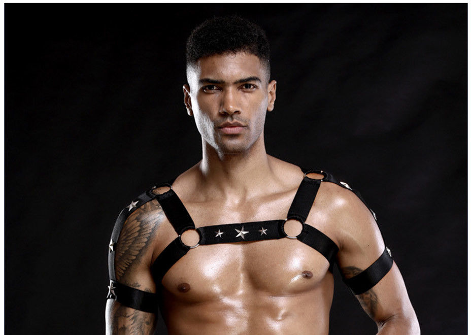 Jogo &quot;sexy&quot; do papel da correia da cintura 76cm do busto 105cm da veste do preto do Bodysuit dos homens da roupa de noite