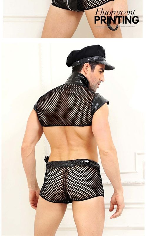 Nylon &quot;sexy&quot; de Lingerie Uniform Nightclub do agente da polícia do homem da camisa sem mangas