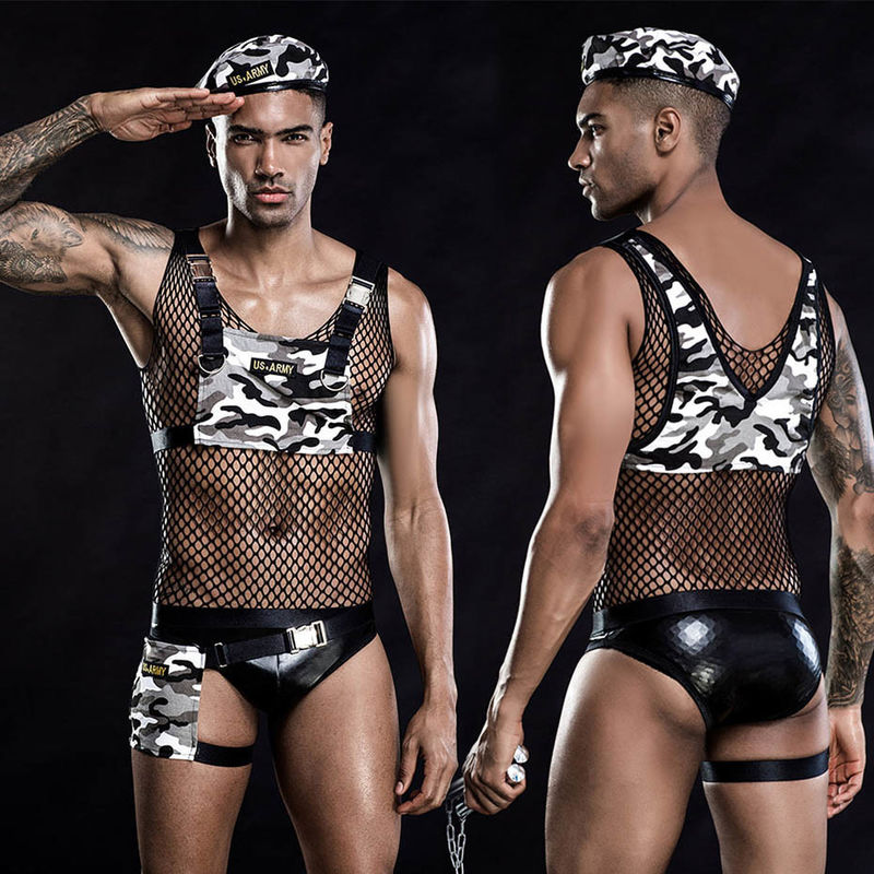 Uniforme militar militar erótico de Cosplay das roupa interiores &quot;sexy&quot; dos homens livres do tamanho do Euro