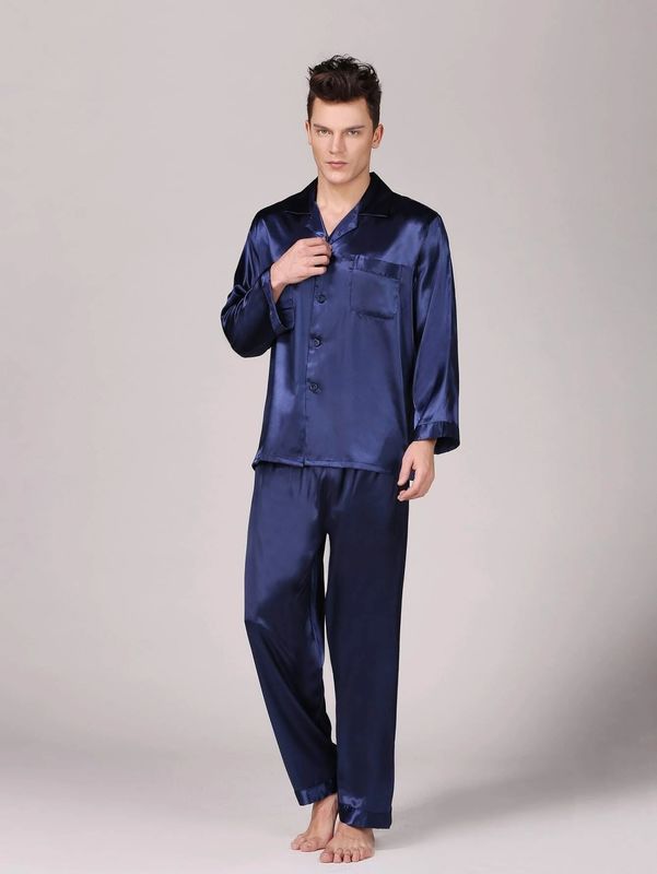 Sala de estar morna de seda dos pyjamas dos Pyjamas dos homens do inverno da roupa de noite dos homens de Setnotch