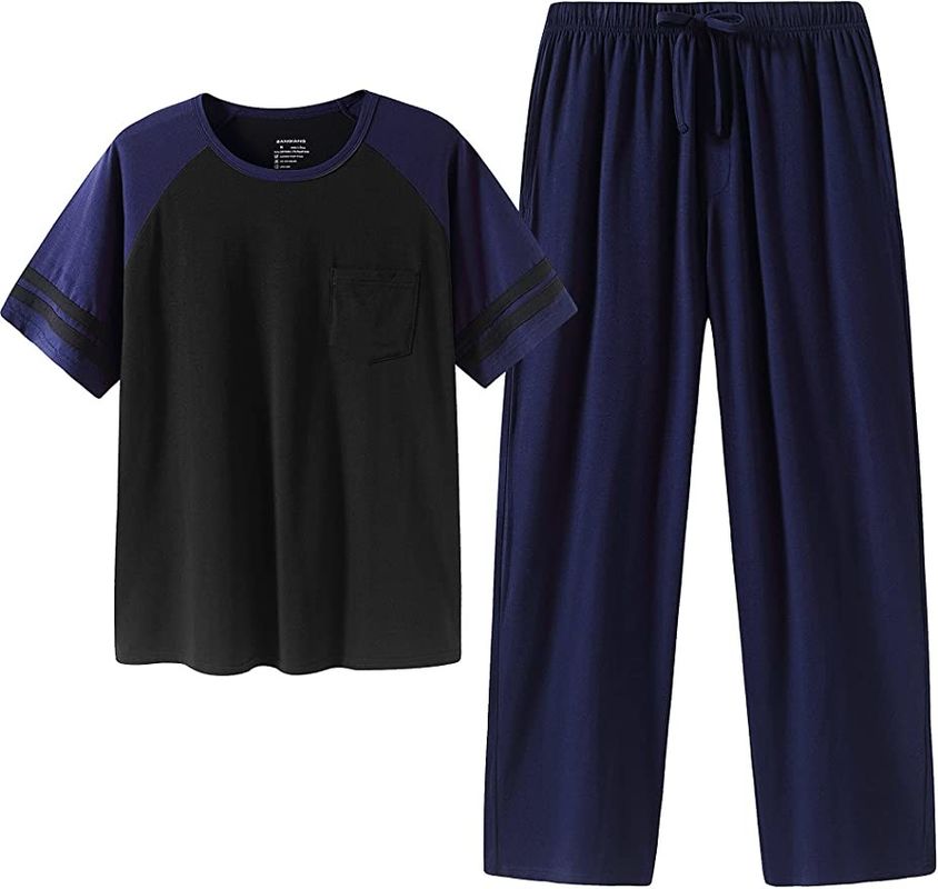 2XL L grupo feito malha de duas partes do terno da noite dos pijamas mornos da roupa de noite dos homens