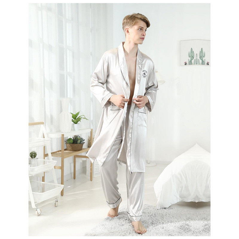 O verão Pj dos homens da camiseta ajusta os pijamas de seda do verão do algodão dos homens do cetim