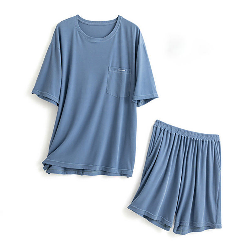 A roupa de noite de seda dos homens de XXL fez malha o verão azul de Loungewear do terno da noite da caixa de 114cm