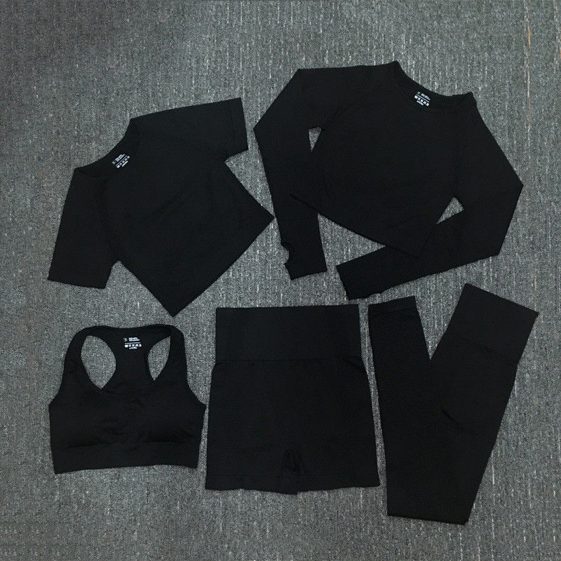 O Spandex de nylon do poliéster colheu Sportswear com nervuras do desgaste superior longo do Gym do exercício da luva