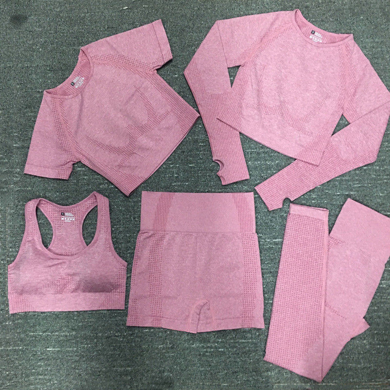 O Spandex de nylon do poliéster colheu Sportswear com nervuras do desgaste superior longo do Gym do exercício da luva