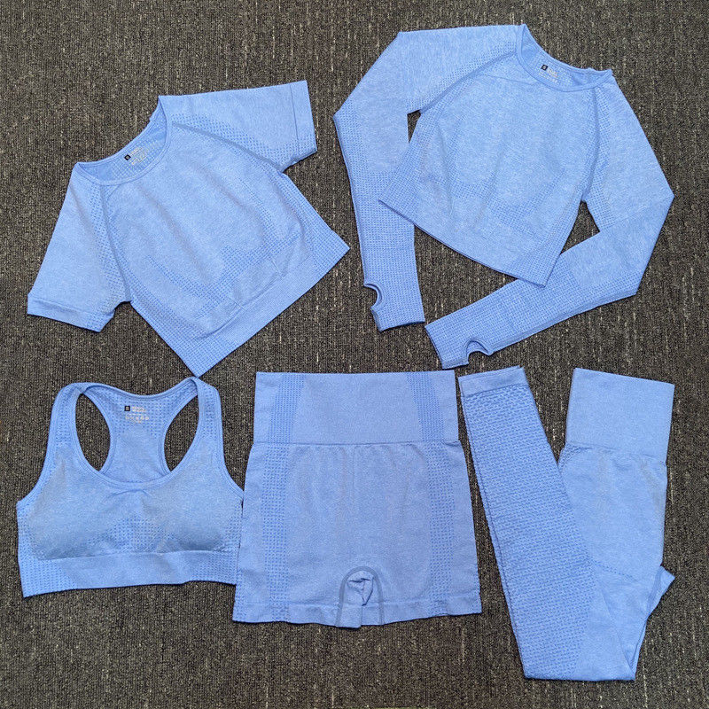 O Spandex de nylon do poliéster colheu Sportswear com nervuras do desgaste superior longo do Gym do exercício da luva