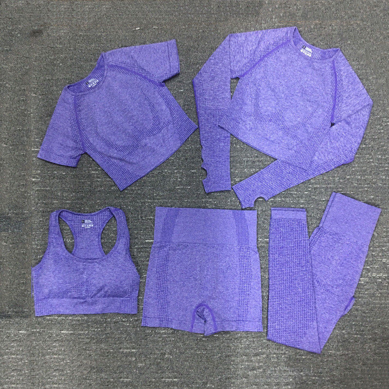 O Spandex de nylon do poliéster colheu Sportswear com nervuras do desgaste superior longo do Gym do exercício da luva