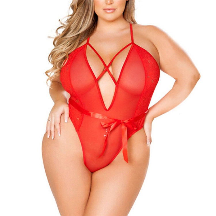 Roupa interior mais mulher eróticas do grupo da parte V do tamanho roupa interiores &quot;sexy&quot; do Bodysuit profundo das mulheres do tamanho sem costas do sinal de adição da uma