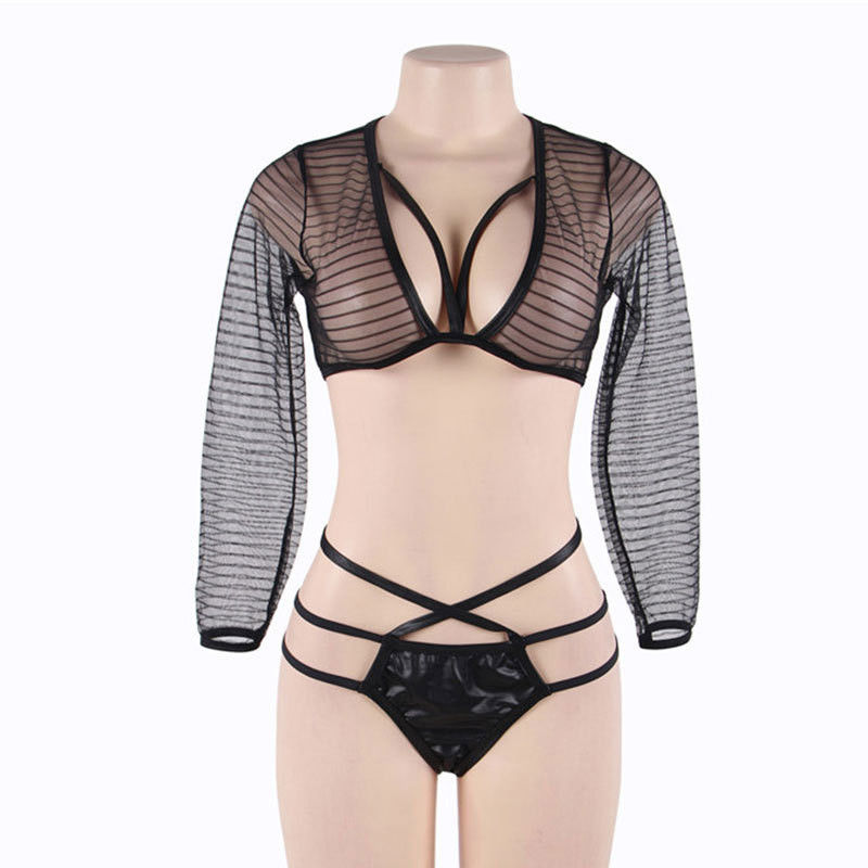 Grupo romântico erótico do sutiã do látex de Mesh Black See Though Custom da mulher gorda maioria