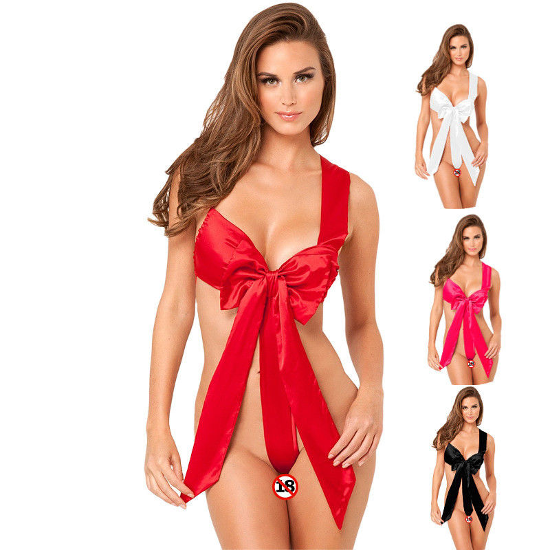 Roupa interior Nude tingido fio do decote em V mais pijamas transparentes da camiseta da roupa de noite do laço