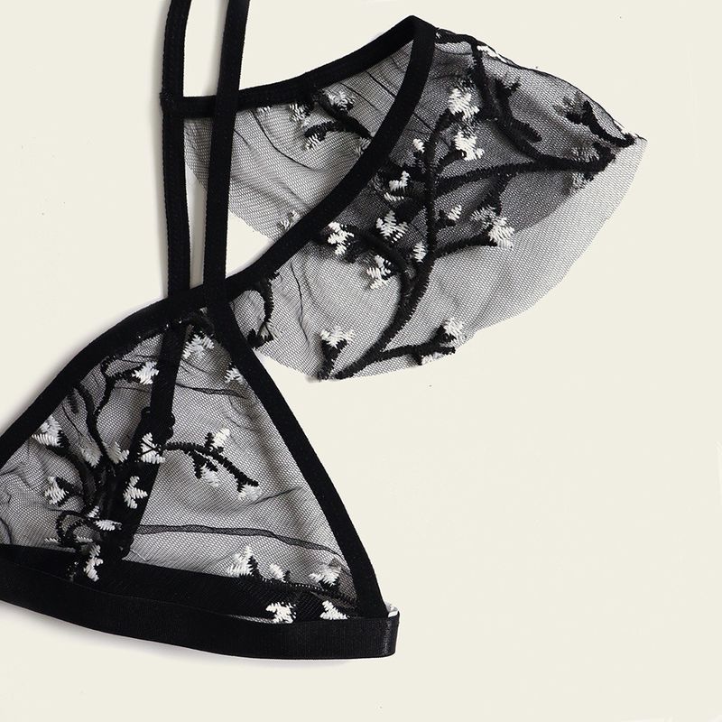 Laço transparente &quot;sexy&quot; anti-bacteriano respirável Bralette da flor da poliamida do laço 82
