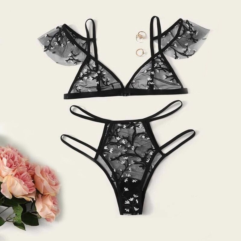 Laço transparente &quot;sexy&quot; anti-bacteriano respirável Bralette da flor da poliamida do laço 82